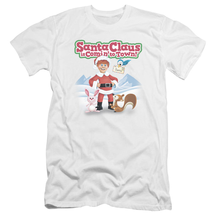 Santa Claus is Comin to Town Animal Friends Premium Bella Canvas Slim Fit Mens T Shirt White