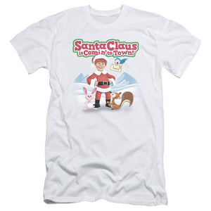 Santa Claus is Comin to Town Animal Friends Slim Fit Mens T Shirt White