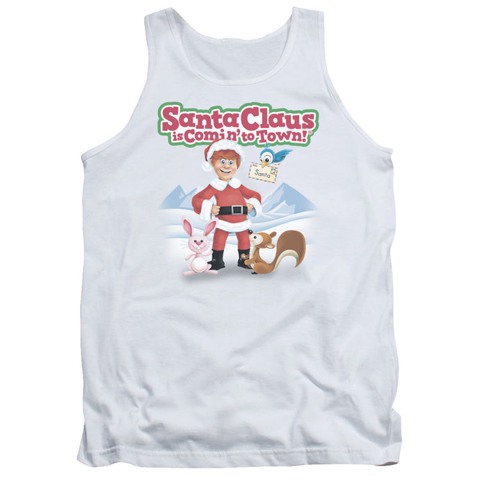 Santa Claus is Comin to Town Animal Friends Mens Tank Top Shirt White