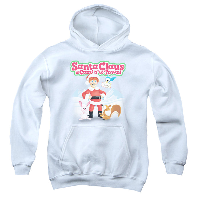 Santa Claus is Comin to Town Animal Friends Kids Youth Hoodie White