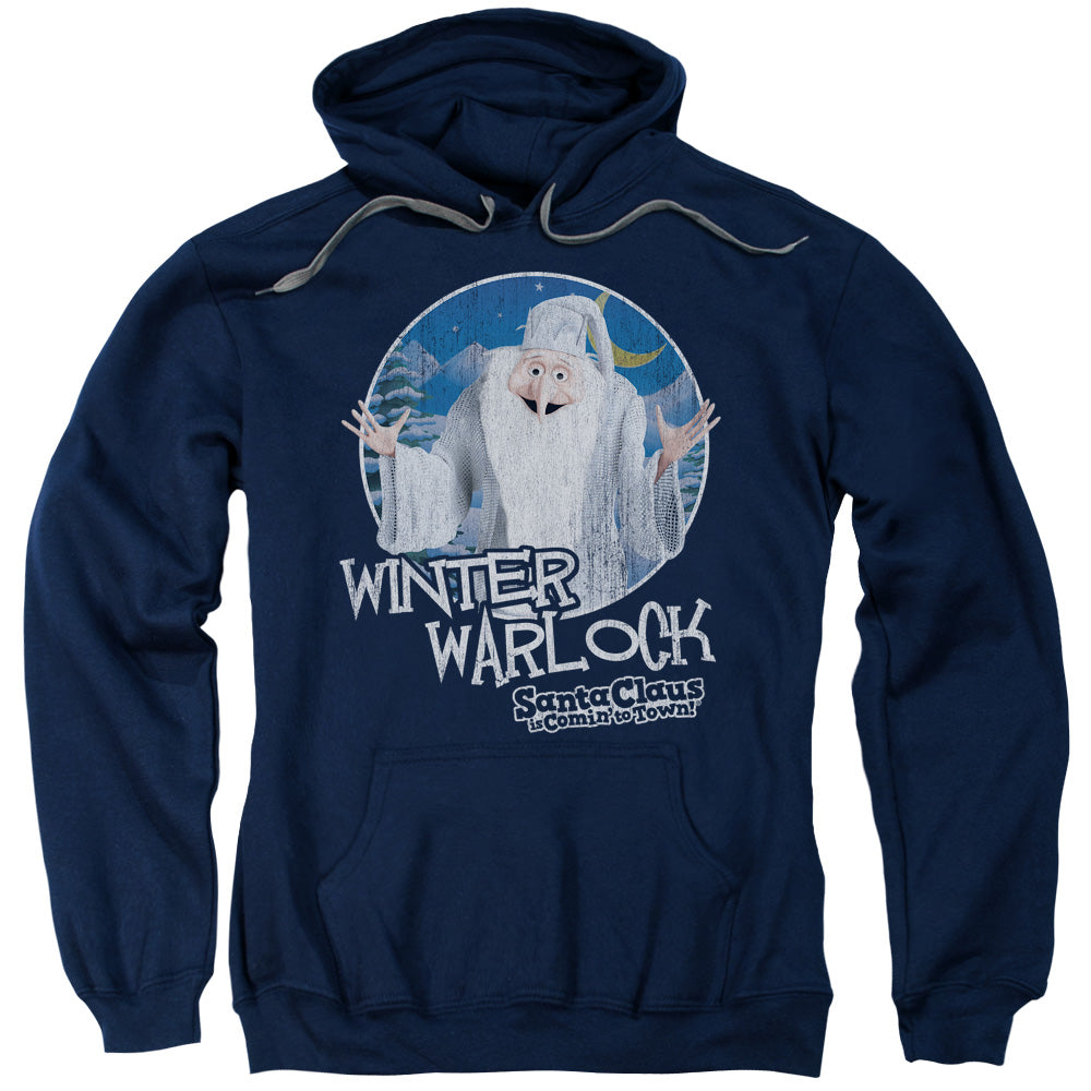 Santa Claus is Comin to Town Winter Warlock Mens Hoodie Navy Blue Blue