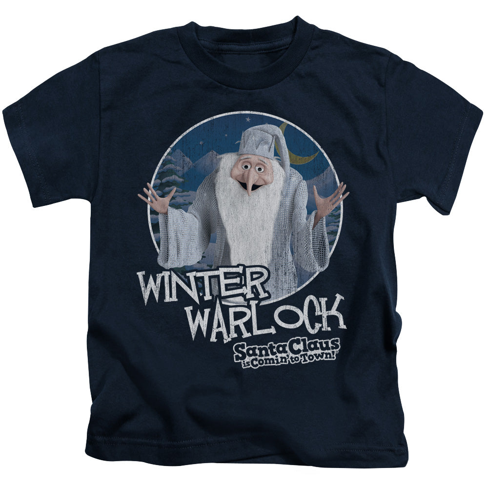 Santa Claus is Comin to Town Winter Warlock Juvenile Kids Youth T Shirt Navy Blue Blue