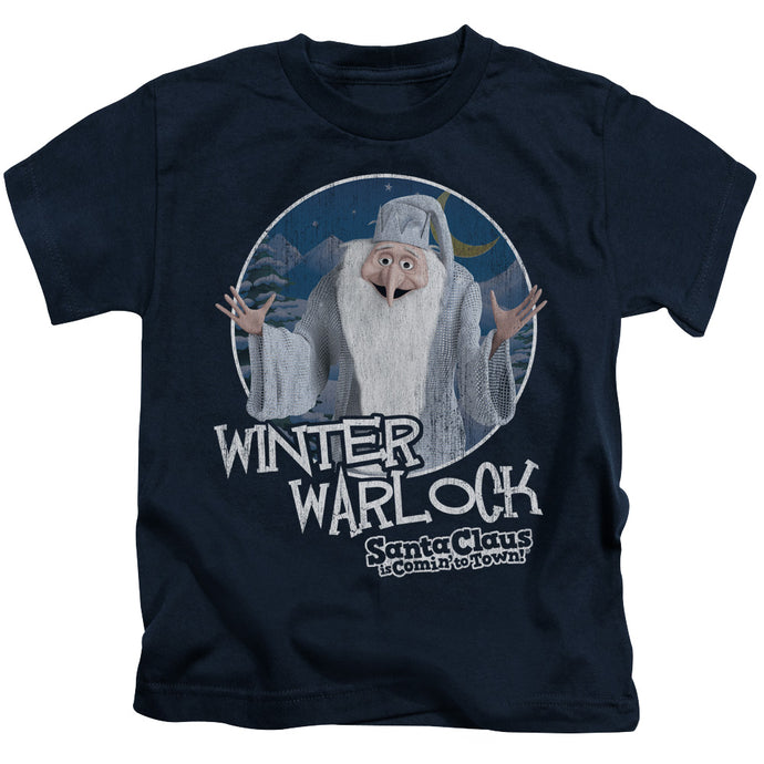 Santa Claus is Comin to Town Winter Warlock Juvenile Kids Youth T Shirt Navy Blue Blue 