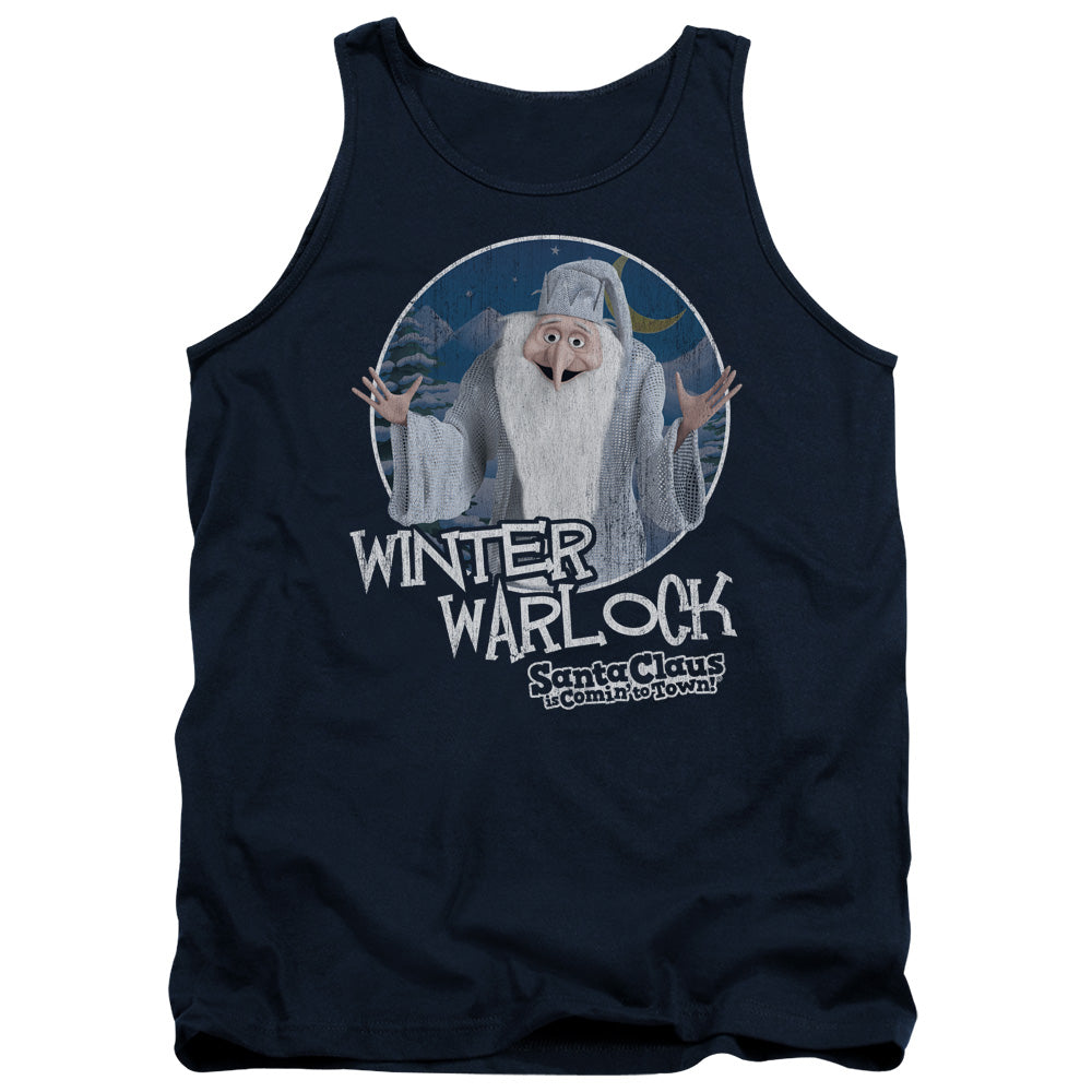 Santa Claus is Comin to Town Winter Warlock Mens Tank Top Shirt Navy Blue Blue