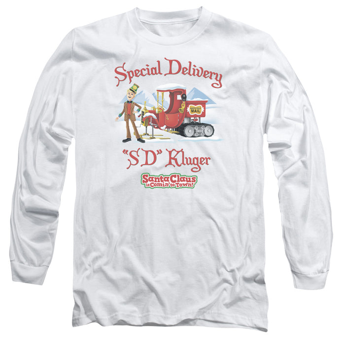 Santa Claus is Comin to Town Kluger Mens Long Sleeve Shirt White