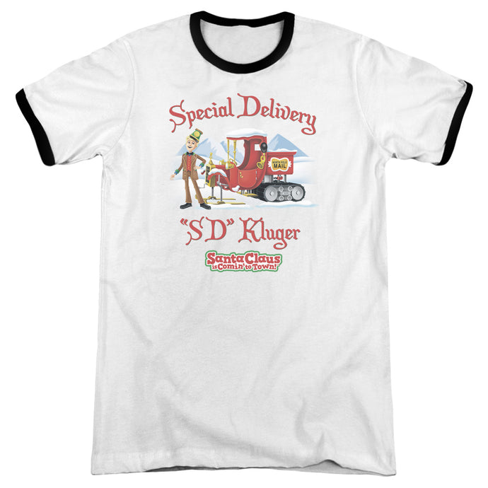 Santa Claus is Comin to Town Kluger Heather Ringer Mens T Shirt White