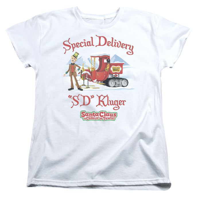 Santa Claus is Comin to Town Kluger Womens T Shirt White