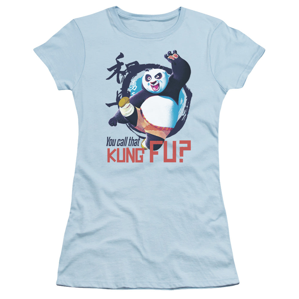 Kung Fu Panda Kung Fu Junior Sheer Cap Sleeve Womens T Shirt Light Blue