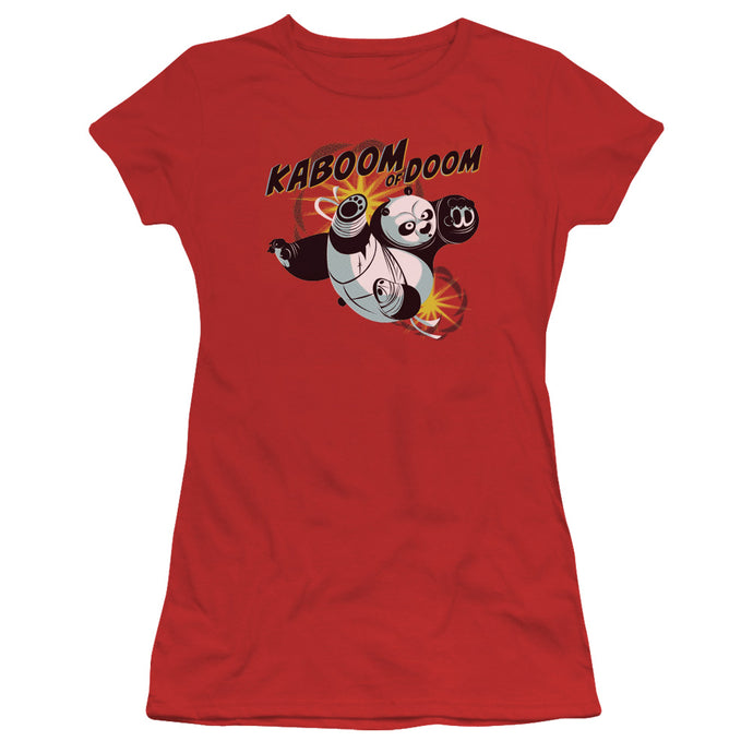 Kung Fu Panda Kaboom of Doom Junior Sheer Cap Sleeve Womens T Shirt Red