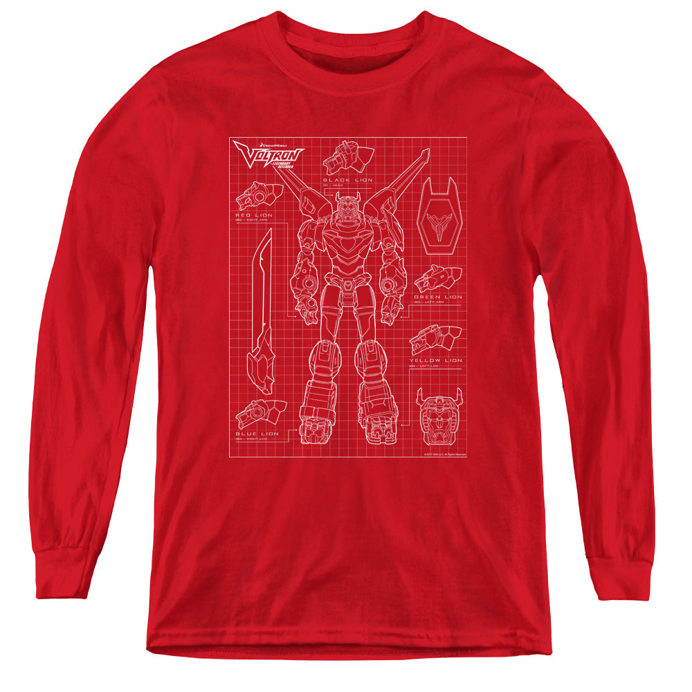 Voltron Voltron Schematic Long Sleeve Kids Youth T Shirt Red