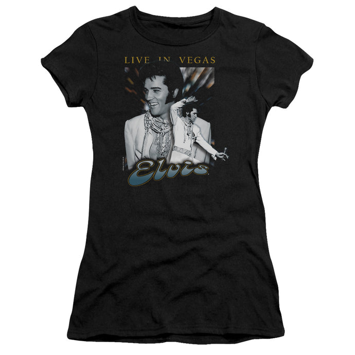 Elvis Presley Live in Vegas Junior Sheer Cap Sleeve Womens T Shirt Black