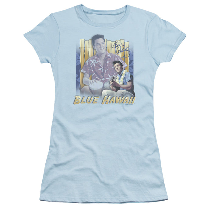 Elvis Presley Blue Hawaii Junior Sheer Cap Sleeve Womens T Shirt Light Blue