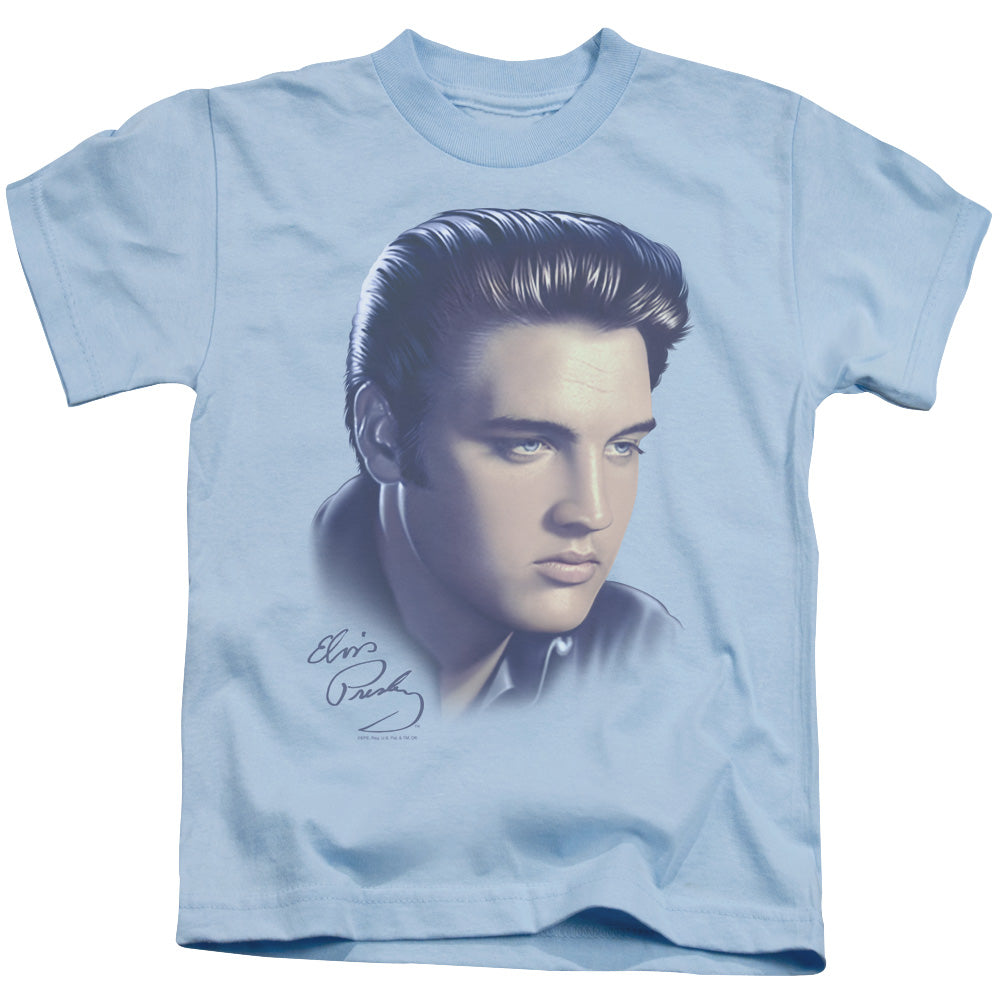 Elvis Presley Big Portrait Juvenile Kids Youth T Shirt Light Blue