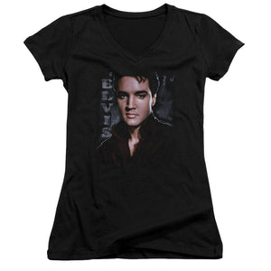 Elvis Presley Tough Junior Sheer Cap Sleeve V-Neck Womens T Shirt Black