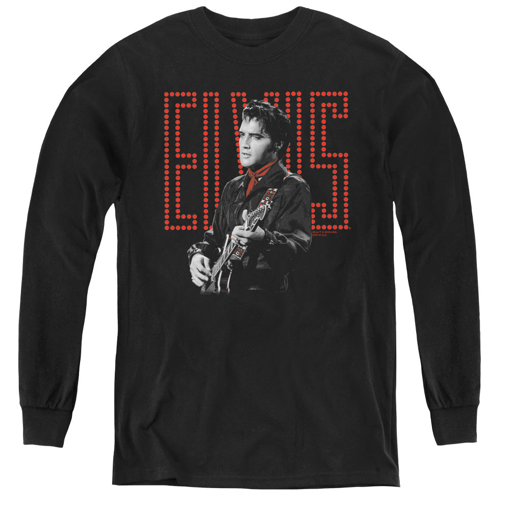 Elvis Presley Red Guitarman Long Sleeve Kids Youth T Shirt Black