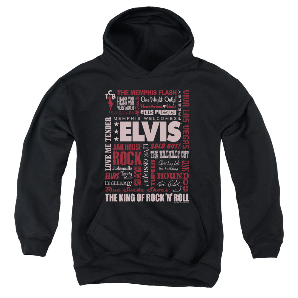 Elvis Presley Whole Lotta Type Kids Youth Hoodie Black