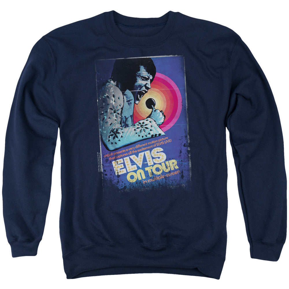 Elvis Presley on Tour Poster Mens Crewneck Sweatshirt Navy Blue