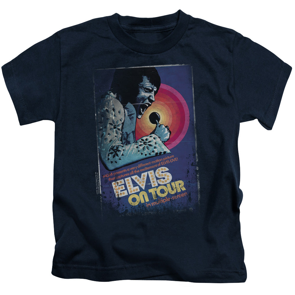 Elvis Presley on Tour Poster Juvenile Kids Youth T Shirt Navy Blue