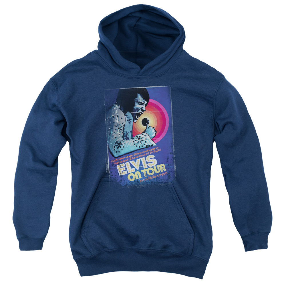Elvis Presley on Tour Poster Kids Youth Hoodie Navy Blue