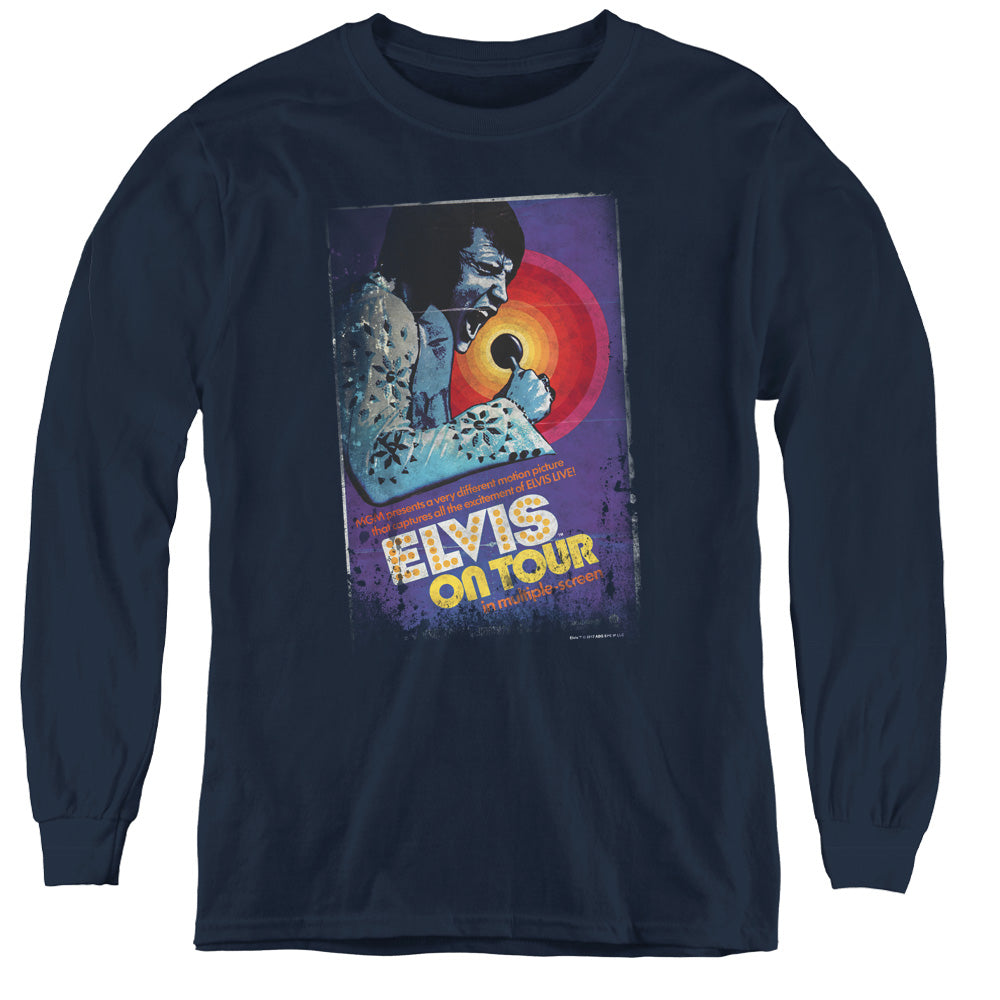 Elvis Presley on Tour Poster Long Sleeve Kids Youth T Shirt Navy Blue