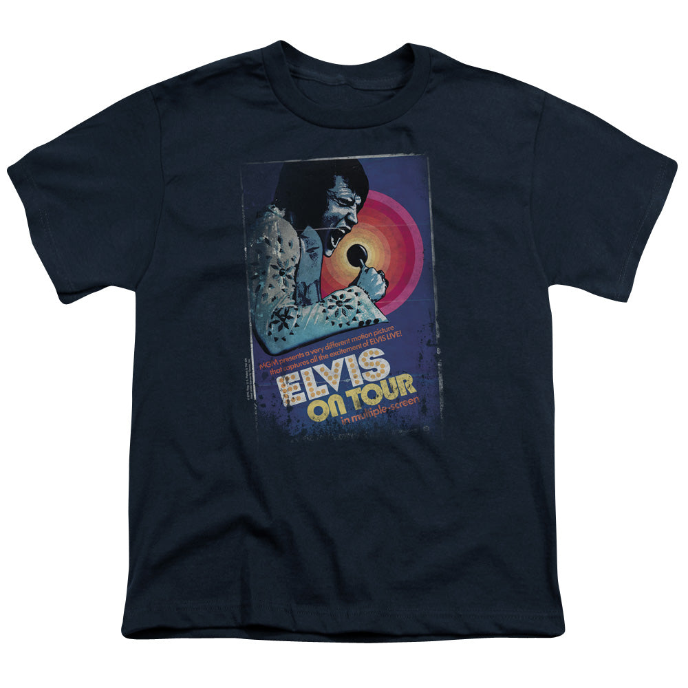 Elvis Presley on Tour Poster Kids Youth T Shirt Navy Blue