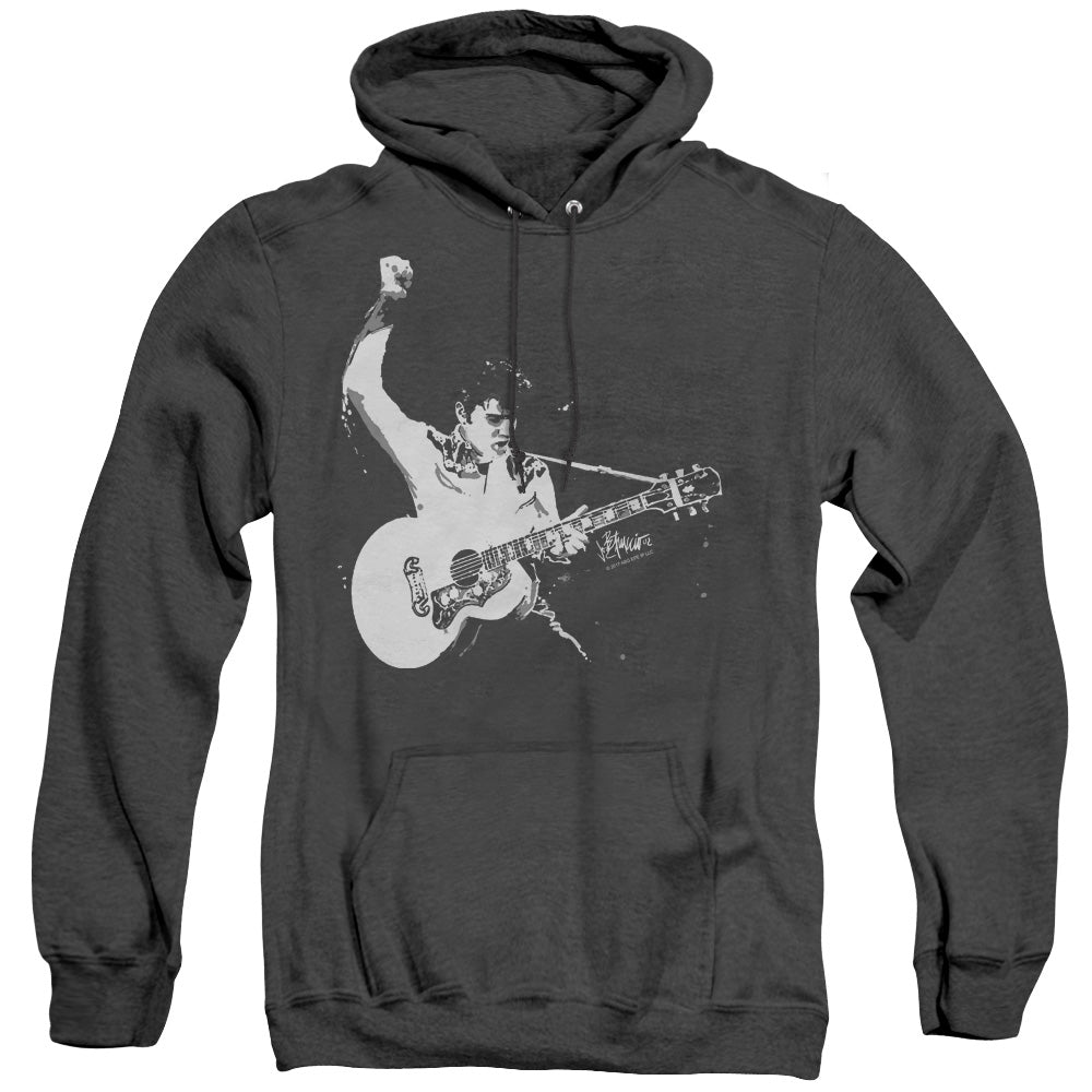 Elvis Presley Black and White Guitarman Heather Mens Hoodie Black