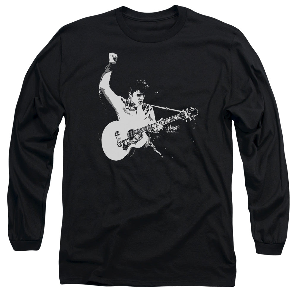 Elvis Presley Black and White Guitarman Mens Long Sleeve Shirt Black