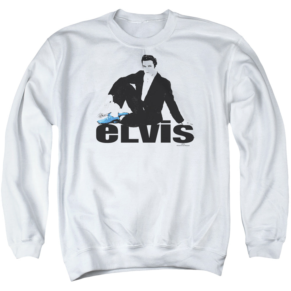 Elvis Presley Blue Suede Mens Crewneck Sweatshirt White