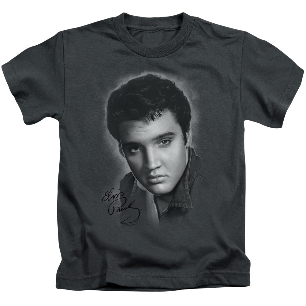 Elvis Presley Grey Portrait Juvenile Kids Youth T Shirt Charcoal