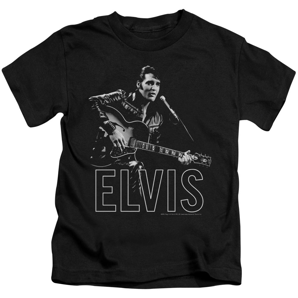 Elvis Presley Guitar in Hand Juvenile Kids Youth T Shirt Black