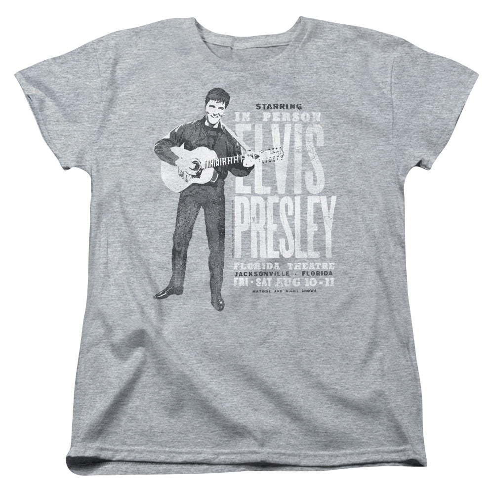 Elvis Presley in Person Womens T Shirt Athletic Heather