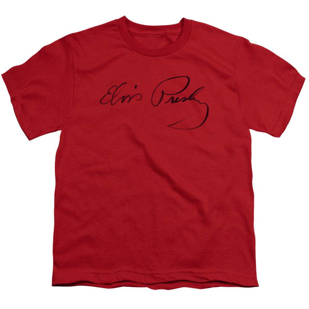 Elvis Presley Signature Sketch Kids Youth T Shirt Red