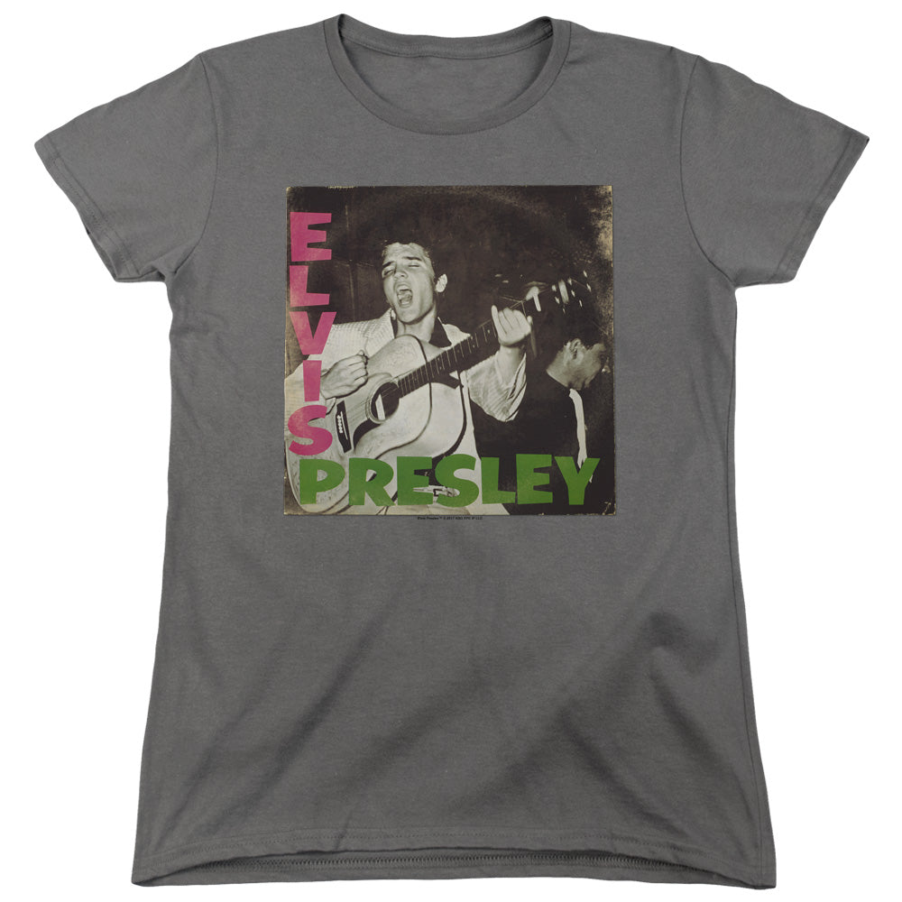 Elvis Presley First Lp Womens T Shirt Charcoal