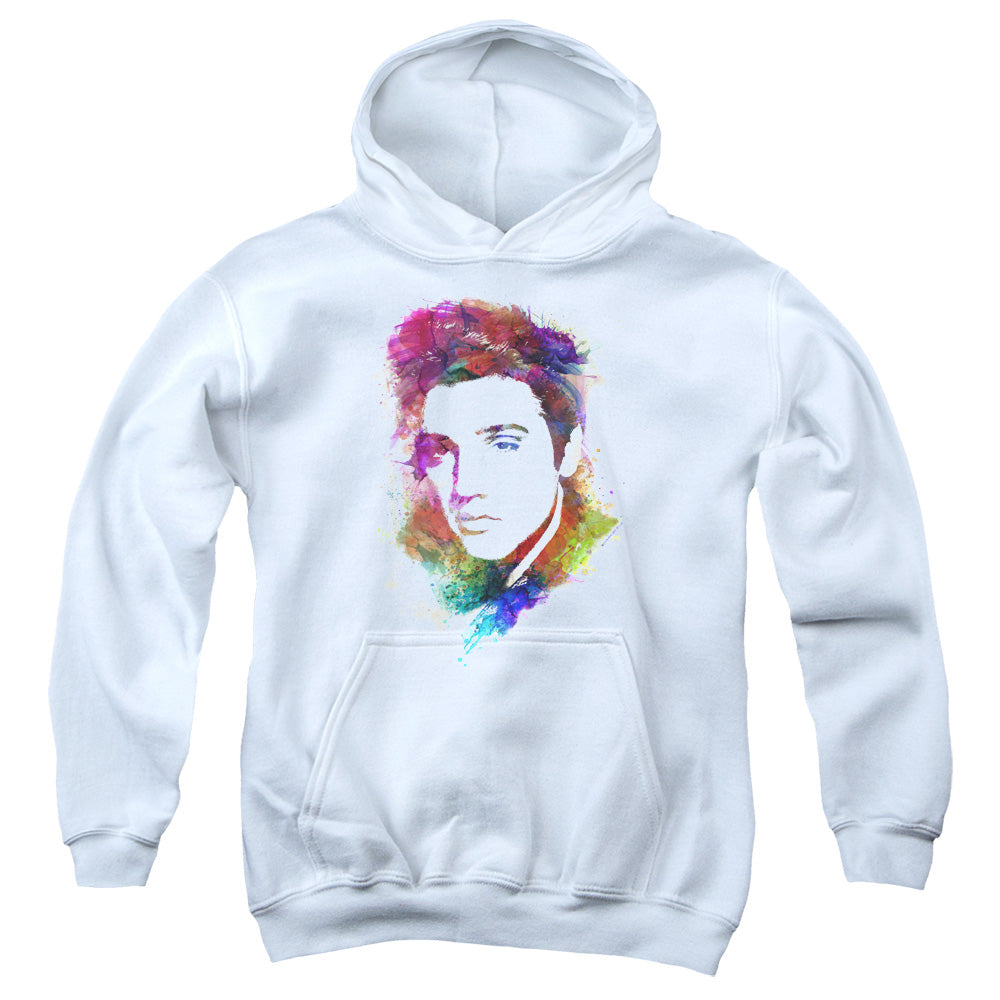 Elvis Presley Watercolor King Kids Youth Hoodie White
