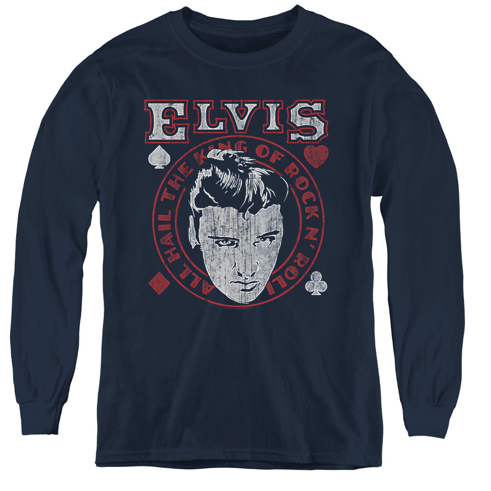 Elvis Presley Hail the King Long Sleeve Kids Youth T Shirt Navy