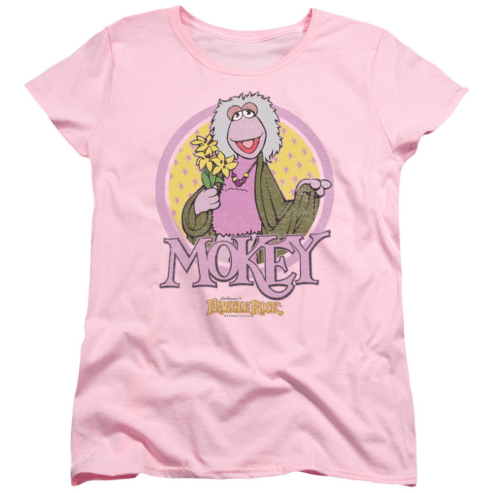 Fraggle Rock Mokey Circle Womens T Shirt Pink