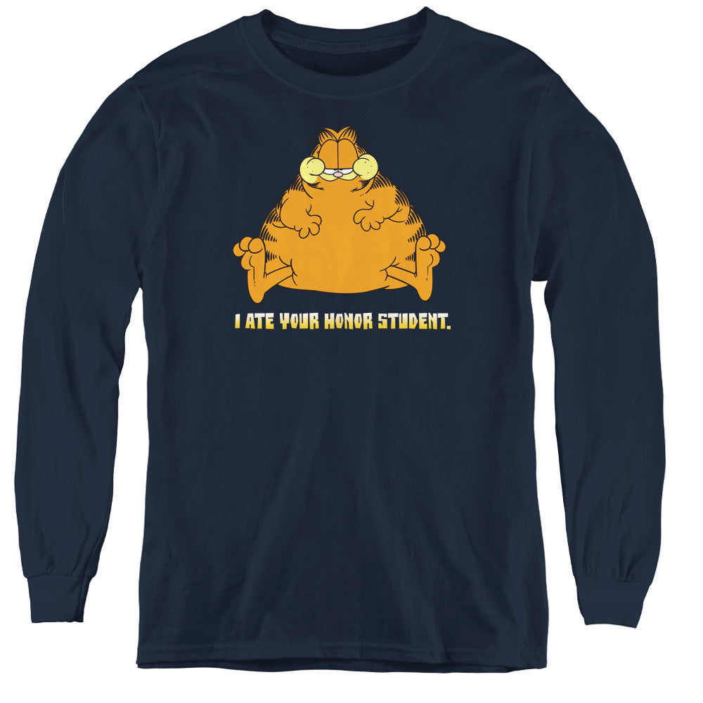 Garfield I Ate Your Honor Student Long Sleeve Kids Youth T Shirt Navy