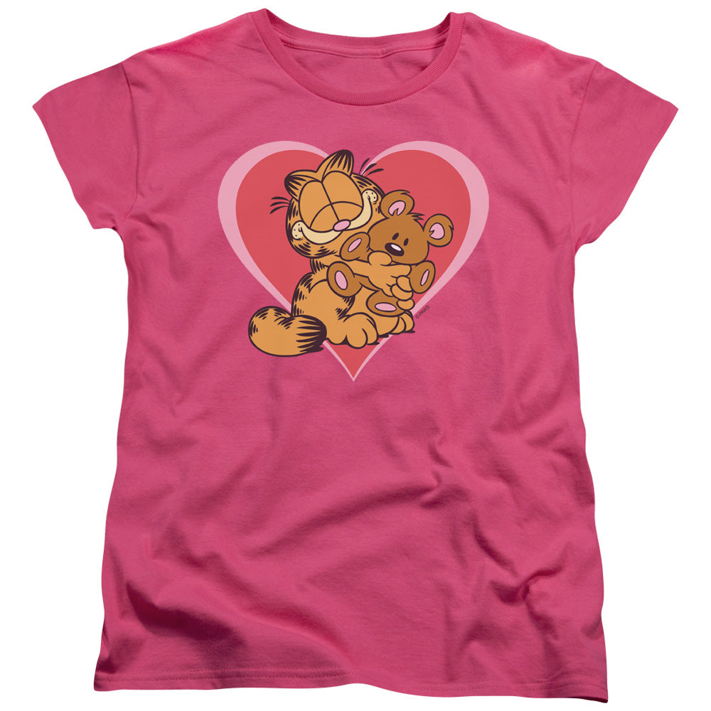 Garfield Cute Ncuddly Womens T Shirt Hot Pink