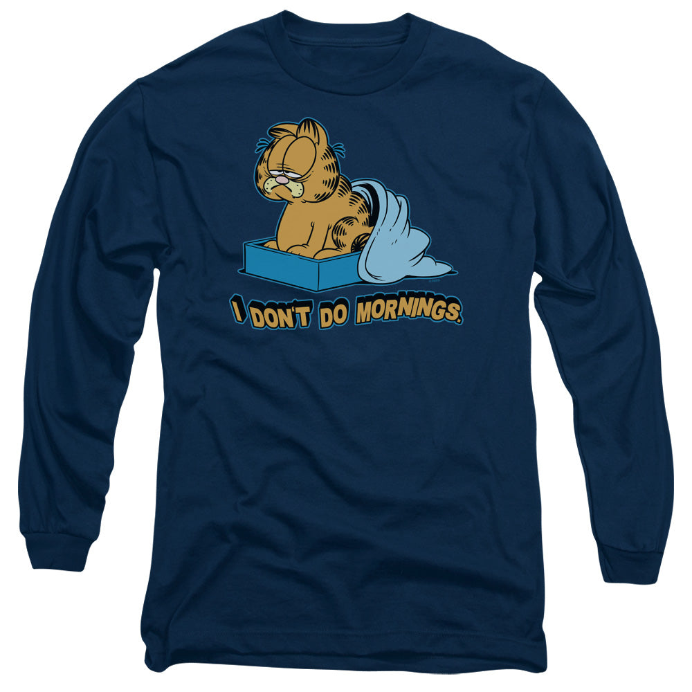 Garfield I Dont Do Mornings Mens Long Sleeve Shirt Navy Officially Licensed