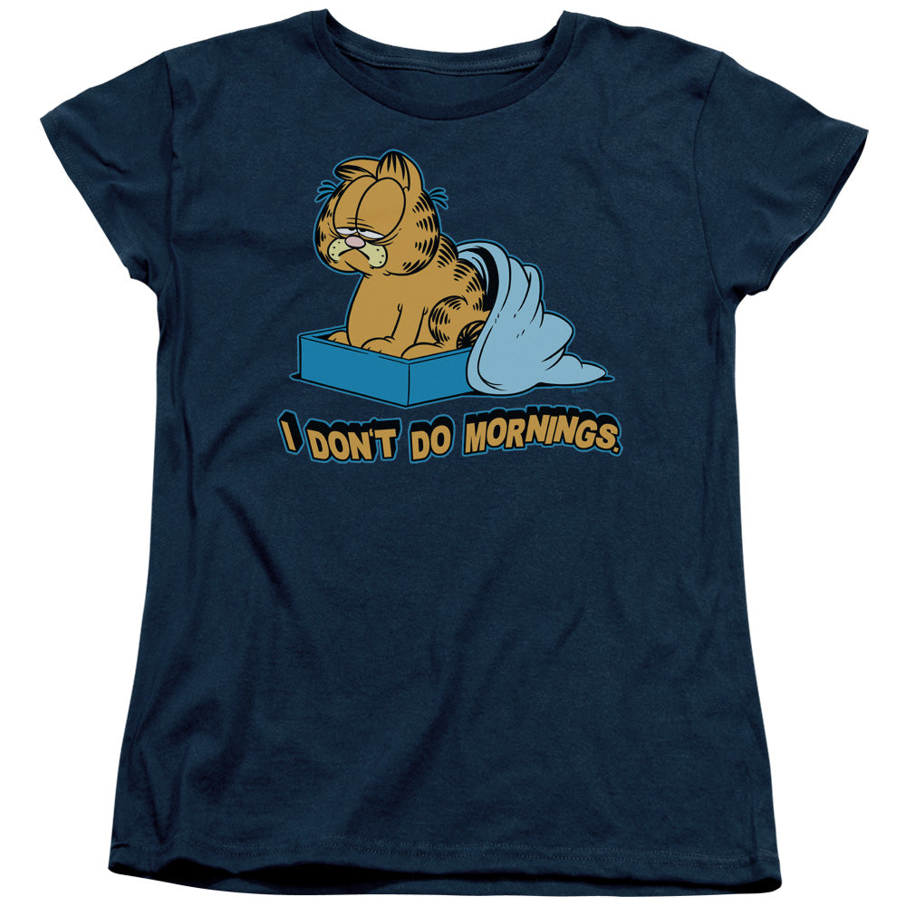 Garfield I Dont Do Mornings Womens T Shirt Navy
