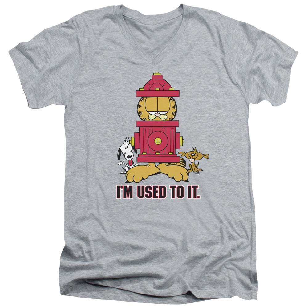 Garfield Im Used to It Mens Slim Fit V-Neck T Shirt Athletic Heather