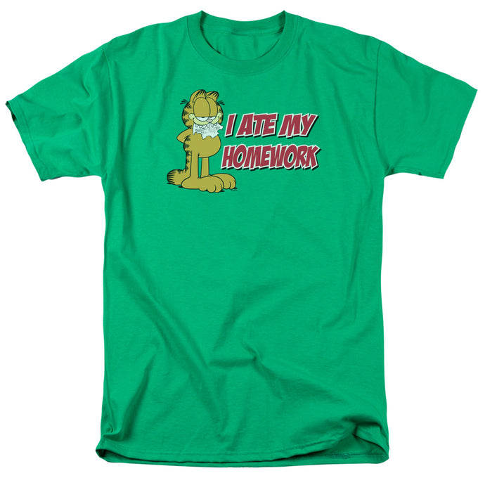 Garfield I Ate My Homework Mens T Shirt Kelly Green