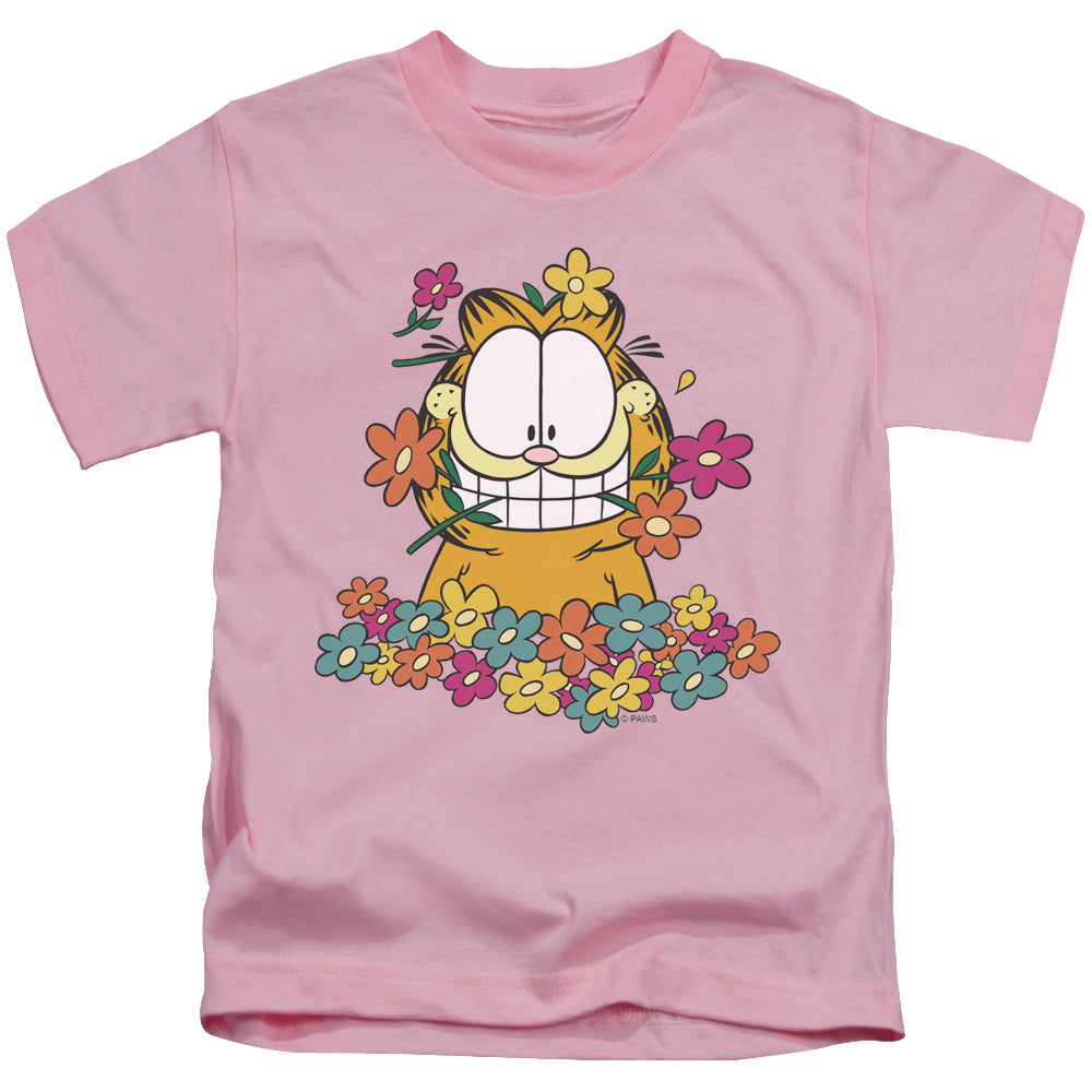 Garfield in the Garden Juvenile Kids Youth T Shirt Pink