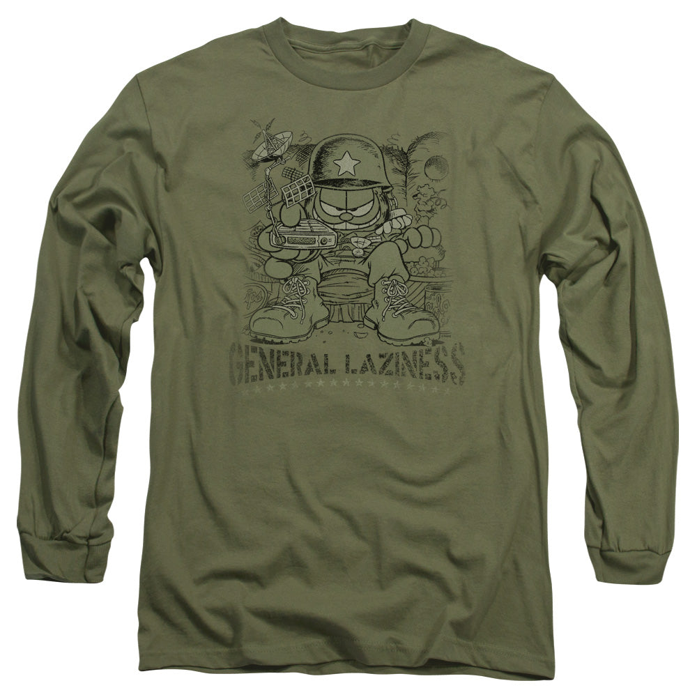 Garfield General Laziness Mens Long Sleeve Shirt Military Green Officially Licensed