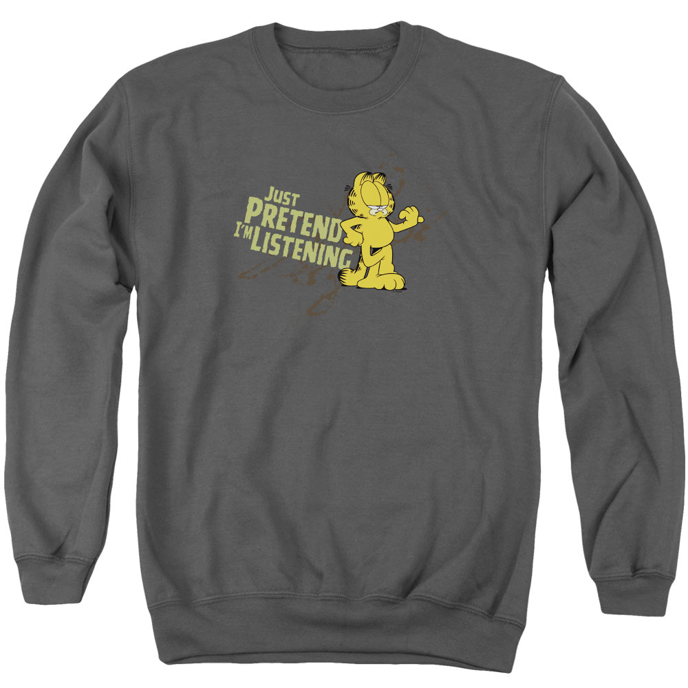 Garfield Just Pretend I'm Listening Mens Crewneck Sweatshirt Charcoal