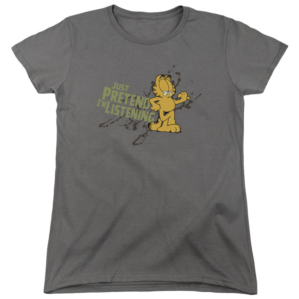 Garfield Just Pretend Im Listening Womens T Shirt Charcoal