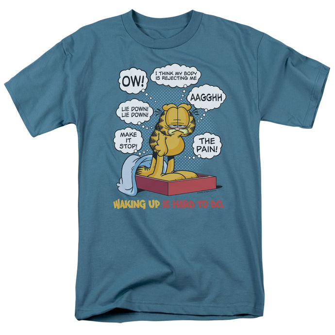 Garfield Waking Up is Hard to Do Mens T Shirt Slate