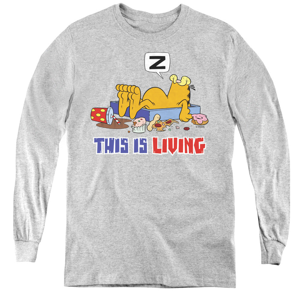 Garfield This is Living Long Sleeve Kids Youth T Shirt Athletic Heather