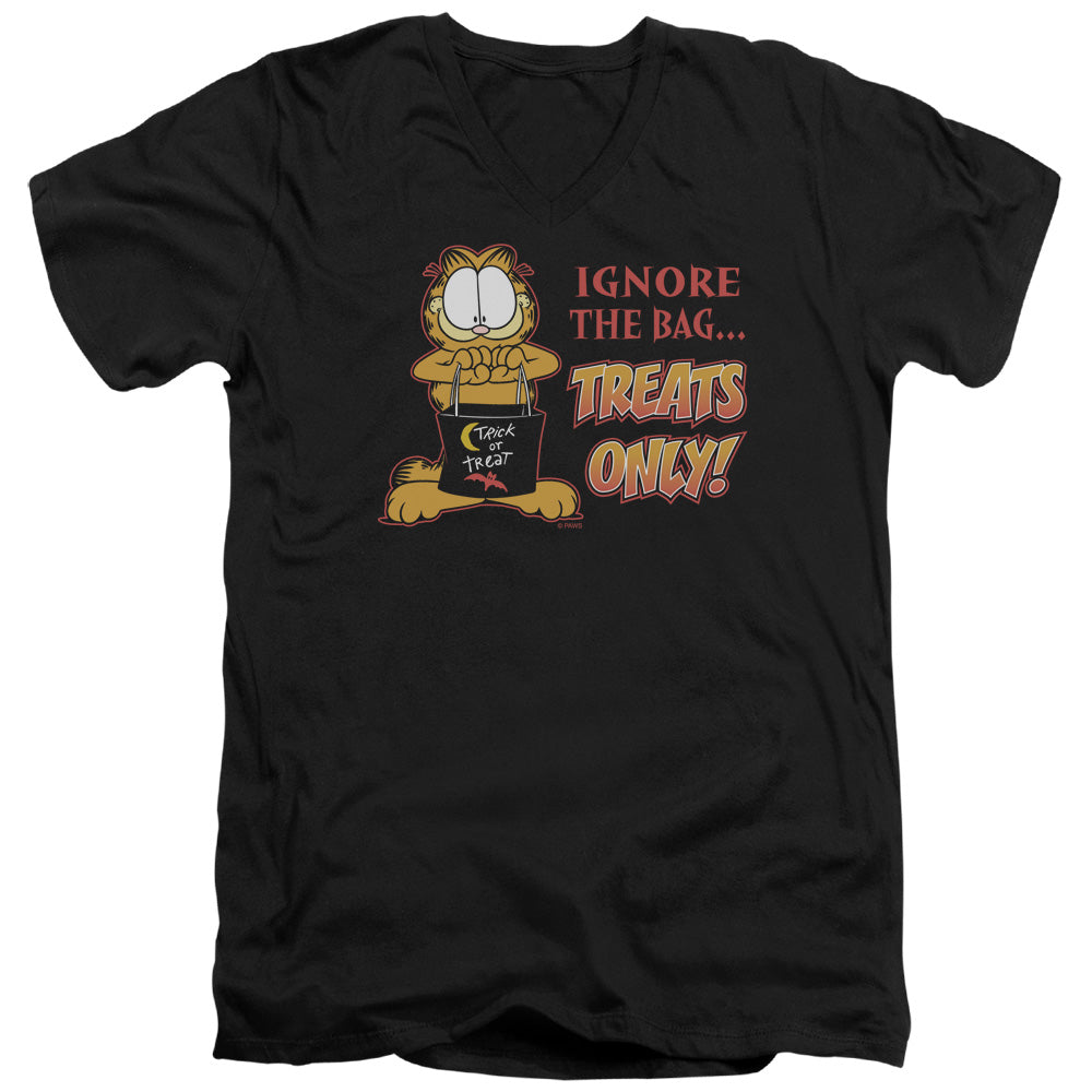 Garfield Treats Only Mens Slim Fit V-Neck T Shirt Black