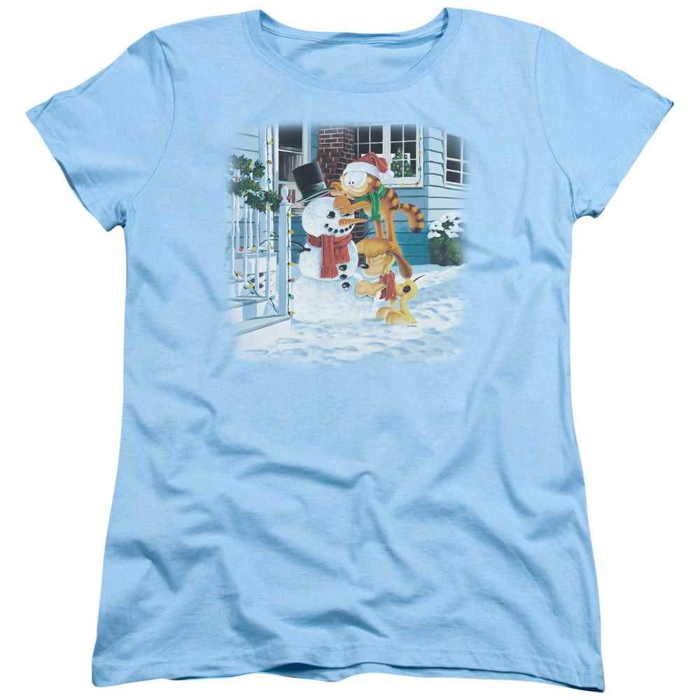 Garfield Snow Fun Womens T Shirt Light Blue
